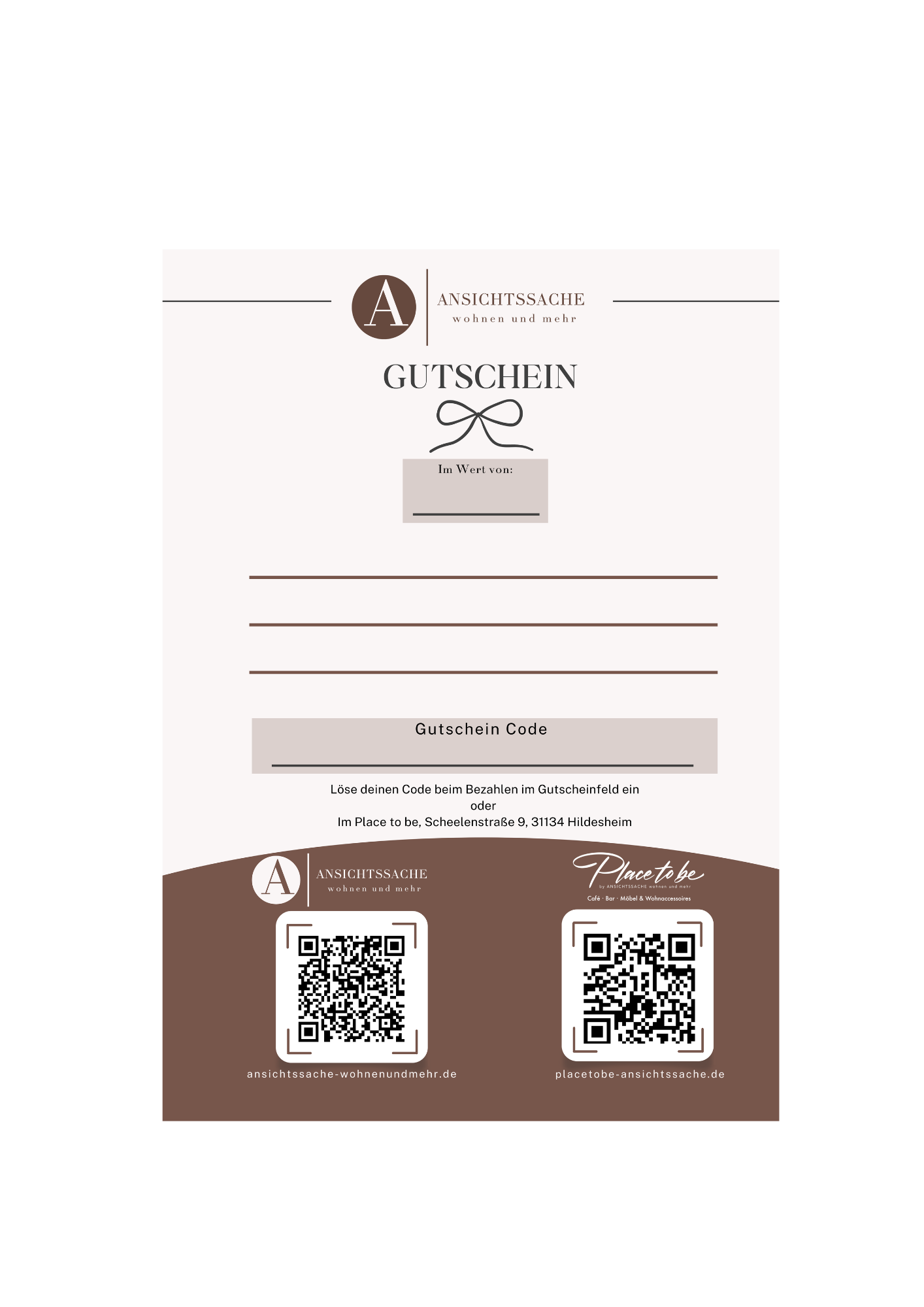 Gutschein | Ansichtssache – wohnen und mehr – Ansichtssache