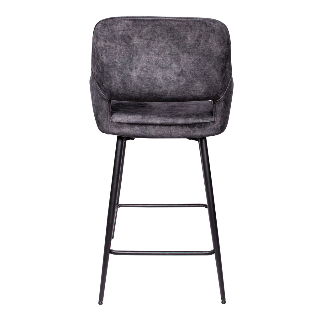 Barstuhl Velvet in Grau mit schwarzem Metallgestell und Armlehnen
