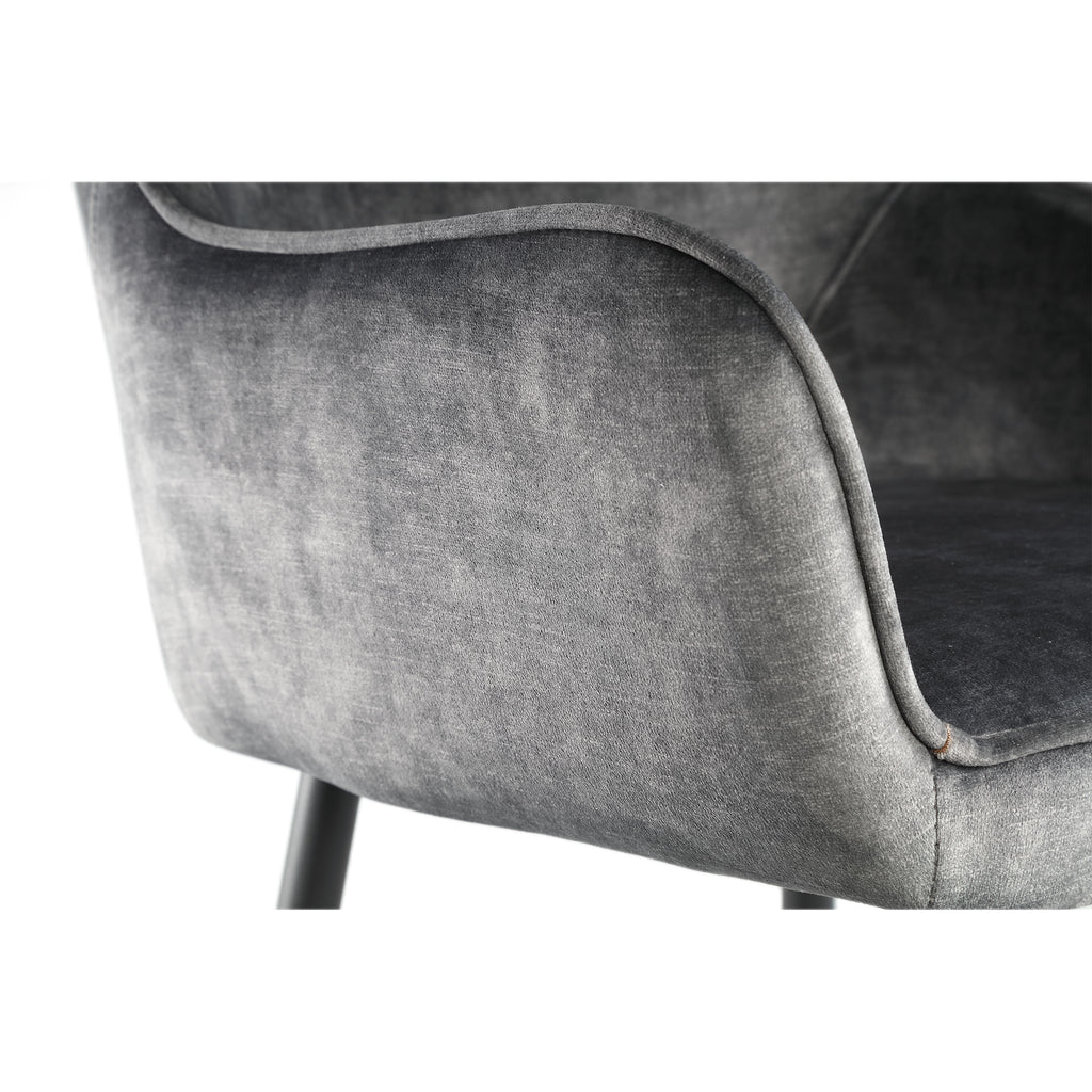 Barstuhl Velvet in Grau mit schwarzem Metallgestell und Armlehnen