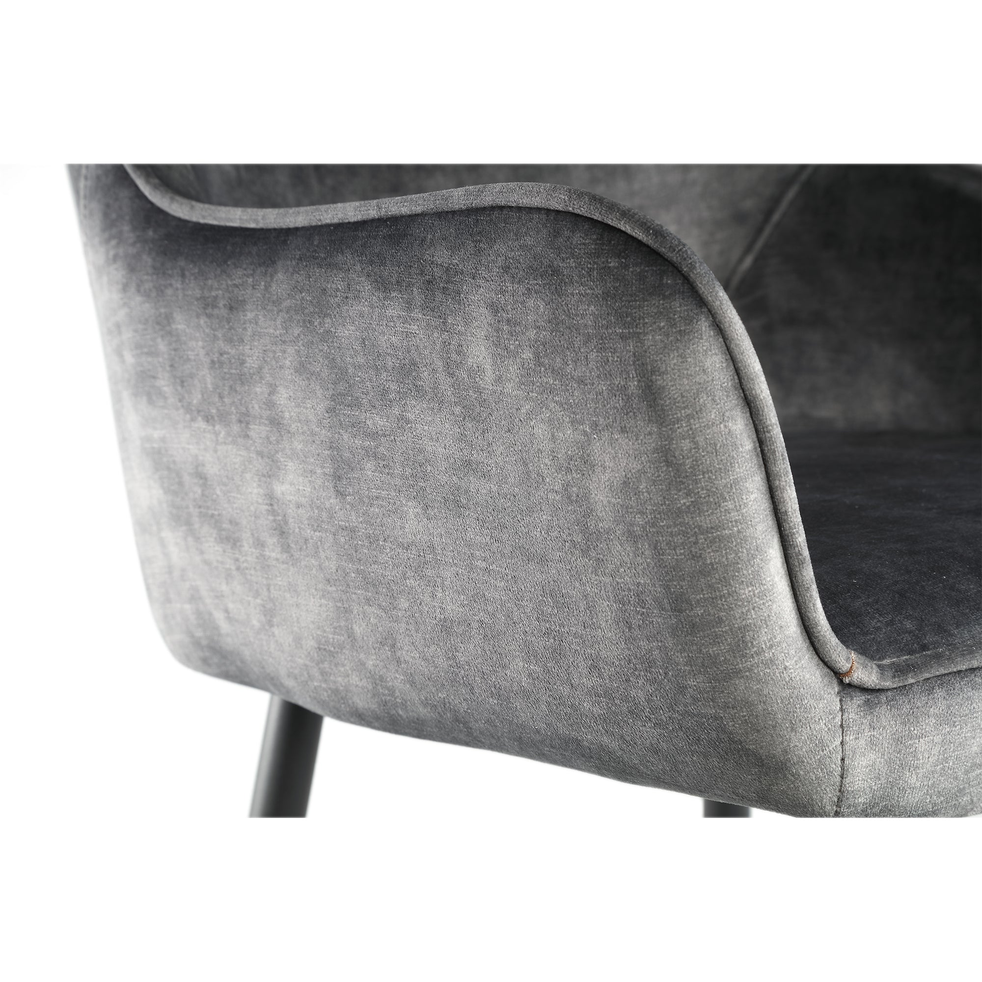 Barstuhl Velvet in Grau mit schwarzem Metallgestell und Armlehnen